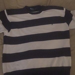 White and blue stripes polo sweater
